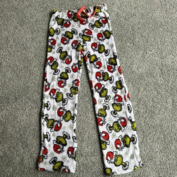 The Grinch Dr Seuss SMALL Pajama Bottoms Faces Christmas Red Green White Soft - Picture 2 of 6